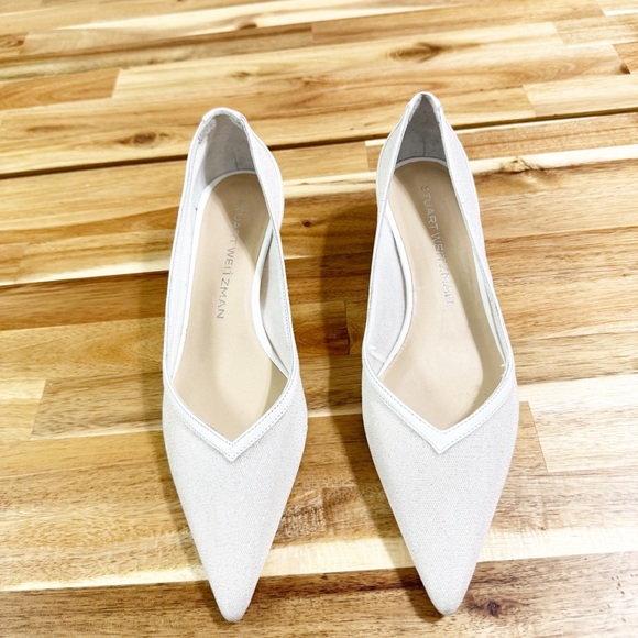Stuart Weitzman Eva 50 Pump Pointed Toe White Sparkle Kitten Heels $525 MSRP 5.5 - Picture 5 of 15